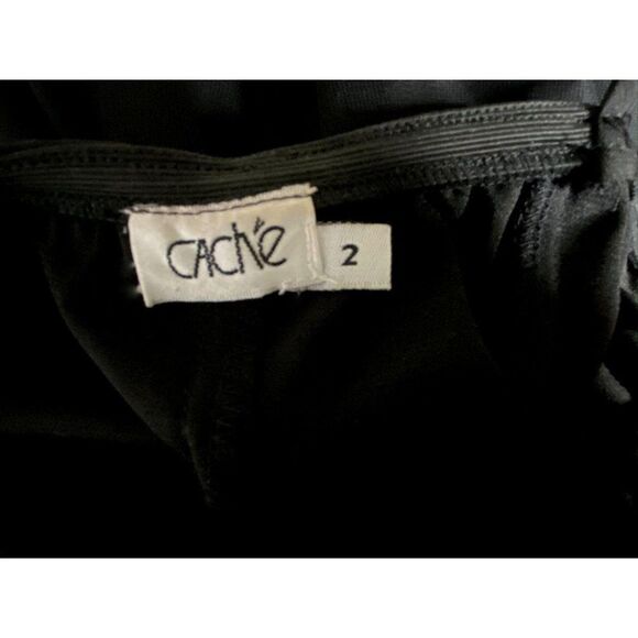 Cache Black Flare Leg Jumpsuit Ruched Semi Sheer Asymmetrical Overlay Sz 2 - Picture 6 of 6